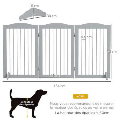 PawHut - Barrière Chien Pliable 3 Plaques 2 Pieds H.80cm-Gris