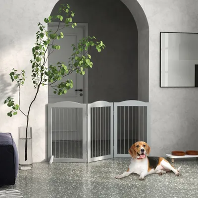 PawHut - Barrière Chien Pliable 3 Plaques 2 Pieds H.80cm-Gris