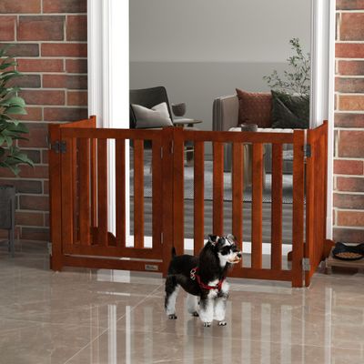 PawHut - Barrière de sécurité chien pliable avec porte H.60cm - acajou