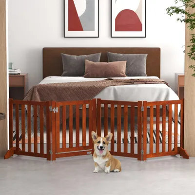 PawHut - Barrière de sécurité chien pliable avec porte H.60cm - acajou