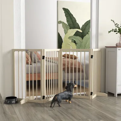PawHut - Barrière Chien 4 Panneaux Modulable Auto portante H.76cm-Bois PawHut - Barrière Chien 4 Panneaux Modulable Auto portante H.76cm-Bois