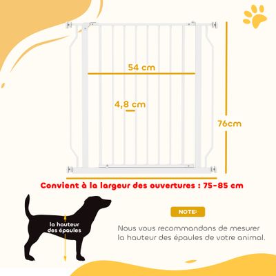 PawHut - Barrière Animaux Longueur Réglable Sans Perçage H.76cm - blanc