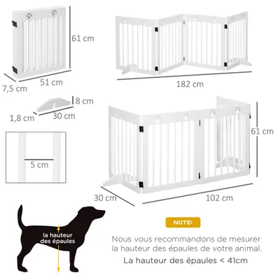 PawHut - Barrière animaux-modulable pliable 4 panneaux motif patte - blanc PawHut - Barrière animaux-modulable pliable 4 panneaux motif patte - blanc