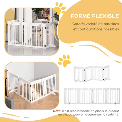 PawHut - Barrière animaux-modulable pliable 4 panneaux motif patte - blanc PawHut - Barrière animaux-modulable pliable 4 panneaux motif patte - blanc