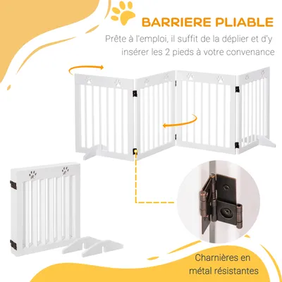 PawHut - Barrière animaux-modulable pliable 4 panneaux motif patte - blanc PawHut - Barrière animaux-modulable pliable 4 panneaux motif patte - blanc