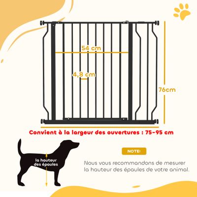 PawHut - Barrière chien porte verrouillable sans perçage H.75-95cm - noir