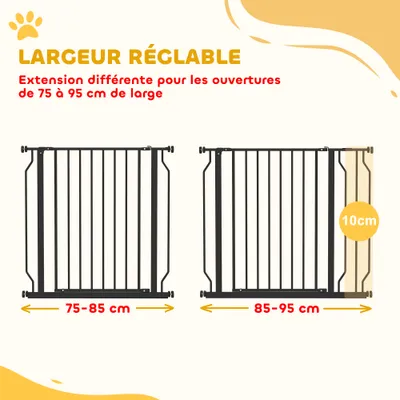 PawHut - Barrière chien porte verrouillable sans perçage H.75-95cm - noir