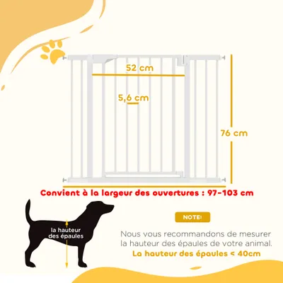 PawHut - Barrière de sécurité-largeur réglable 76-103 cm-blanc PawHut - Barrière de sécurité-largeur réglable 76-103 cm-blanc