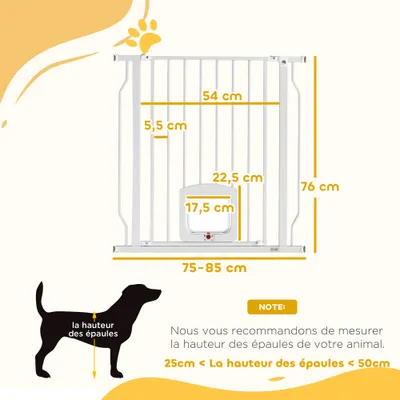 PawHut - Barrière de sécurité chien extensible sans percer H.76 cm-blanc