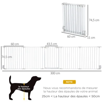 PawHut - Barrière chien modulable pliable porte intégrée H.74,5 cm - blanc