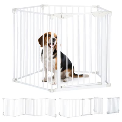 PawHut - Barrière chien modulable pliable porte intégrée H.74,5 cm - blanc