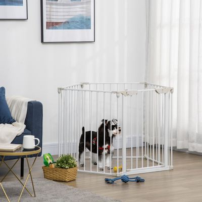 PawHut - Barrière chien modulable pliable porte intégrée H.74,5 cm - blanc