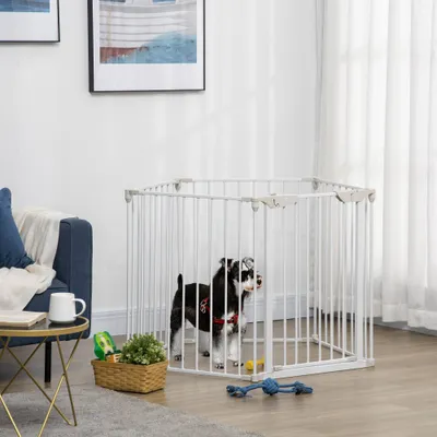 PawHut - Barrière chien modulable pliable porte intégrée H.74,5 cm - blanc