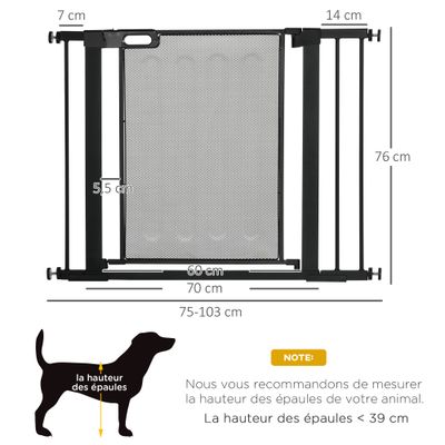 PawHut - Barrière animaux-porte double verrouillage-Noir