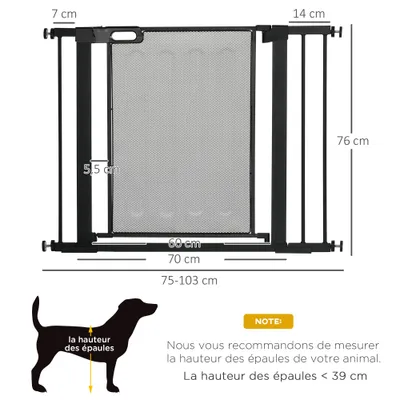PawHut - Barrière animaux-porte double verrouillage-Noir
