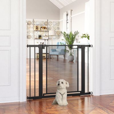 PawHut - Barrière animaux-porte double verrouillage-Noir