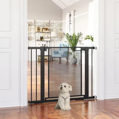 PawHut - Barrière animaux-porte double verrouillage-Noir