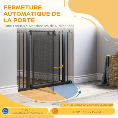 PawHut - Barrière animaux-porte double verrouillage-Noir