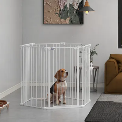 PawHut - Barrière Chien-Modulable Pliable Porte Verrouillable - blanc