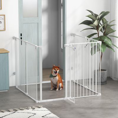 PawHut - Barrière Chien-Modulable Pliable Porte Verrouillable - blanc