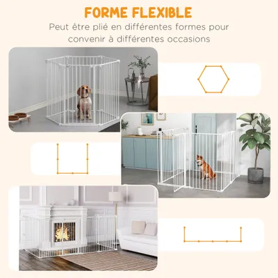 PawHut - Barrière Chien-Modulable Pliable Porte Verrouillable - blanc