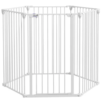 PawHut - Barrière Chien-Modulable Pliable Porte Verrouillable - blanc