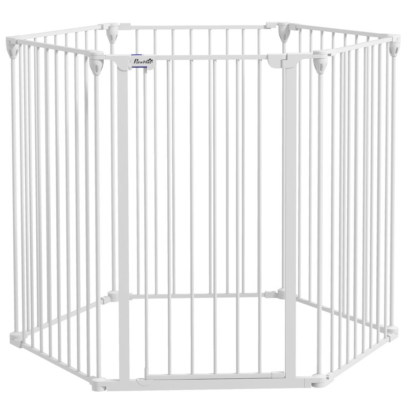 PawHut - Barrière Chien-Modulable Pliable Porte Verrouillable - blanc