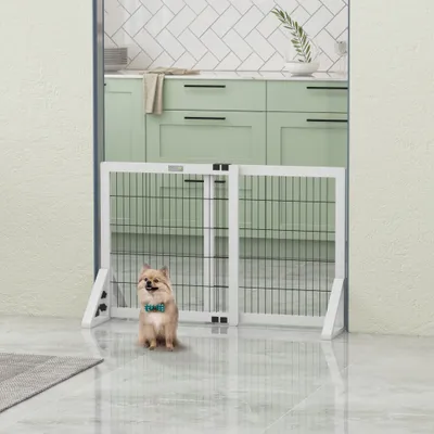 PawHut - Barrière chien à 2 panneaux réglable pour escalier H.67cm-blanc PawHut - Barrière chien à 2 panneaux réglable pour escalier H.67cm-blanc