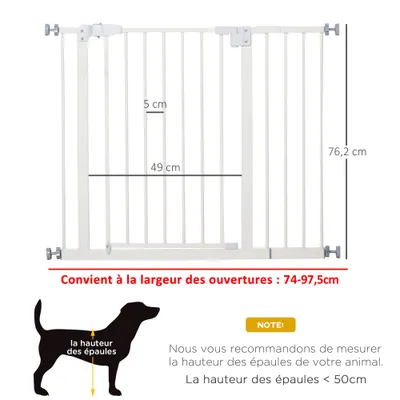 PawHut - Barrière Animaux Réglable Sans Perç H.74-97.5cm-blanc
