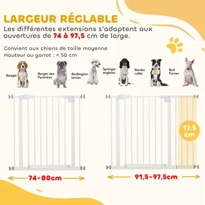 PawHut - Barrière Animaux Réglable Sans Perç H.74-97.5cm-blanc