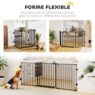 PawHut - Barrière Chien Pliable Modulable 3 Panneaux Porte H.76cm-noir