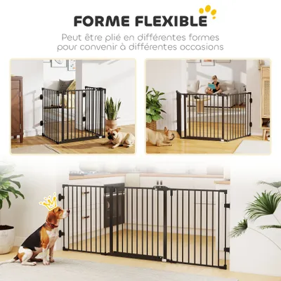 PawHut - Barrière Chien Pliable Modulable 3 Panneaux Porte H.76cm-noir