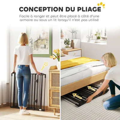 PawHut - Barrière Chien Pliable Modulable 3 Panneaux Porte H.76cm-noir