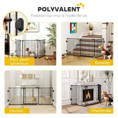 PawHut - Barrière Chien Pliable Modulable 3 Panneaux Porte H.76cm-noir