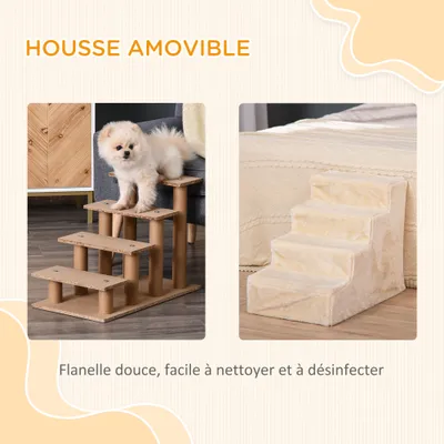 PawHut - escalier chat/chien 4 marches doux - beige