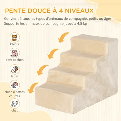 PawHut - escalier chat/chien 4 marches doux - beige