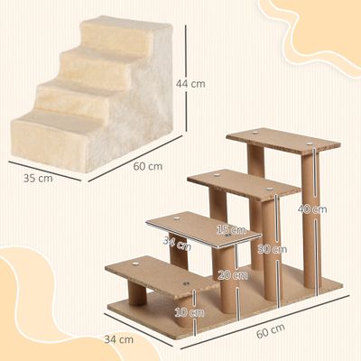 PawHut - escalier chat/chien 4 marches doux - beige