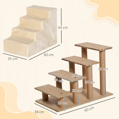 PawHut - escalier chat/chien 4 marches doux - beige