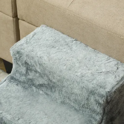 PawHut - Escalier pour chien à 3 marches déhoussable lavable H.35cm-gris