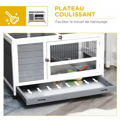 PawHut - Clapier Lapin 2 Niv. sur Roulettes 2 Portes - gris blanc