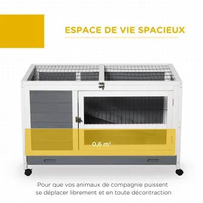PawHut - Clapier Lapin 2 Niv. sur Roulettes 2 Portes - gris blanc