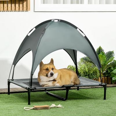 PawHut - Lit surélevé avec toit anti-UV et sac H.90 cm - gris noir