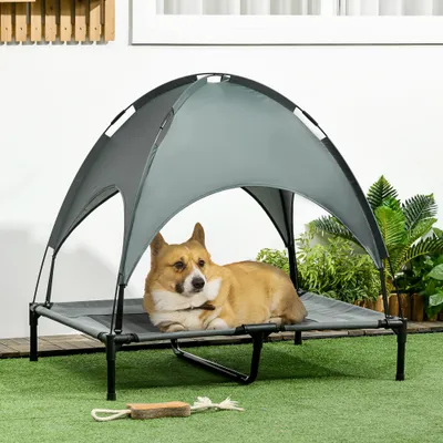 PawHut - Lit surélevé avec toit anti-UV et sac H.90 cm - gris noir