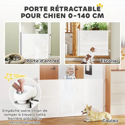 PawHut - Barrière rétractable chien verrouillage auto H.86cm-blanc