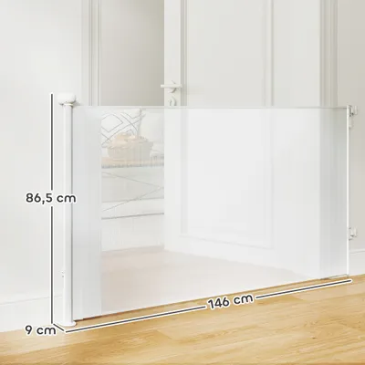 PawHut - Barrière rétractable chien verrouillage auto H.86cm-blanc