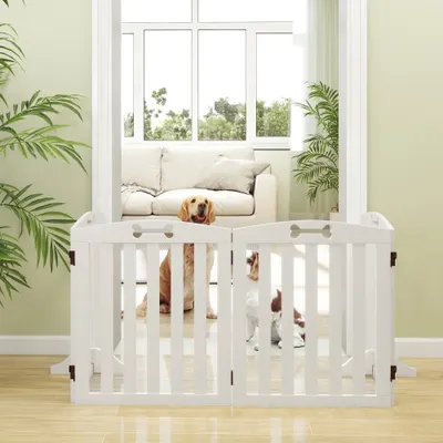 PawHut - Barrière-chien-pliable-motif-os-antidérapant-H.61cm-blanc PawHut - Barrière-chien-pliable-motif-os-antidérapant-H.61cm-blanc