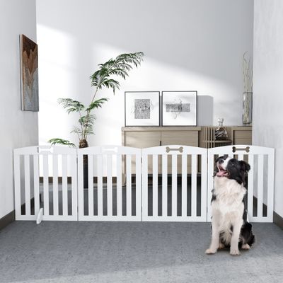 PawHut - Barrière-chien-pliable-motif-os-antidérapant-H.61cm-blanc