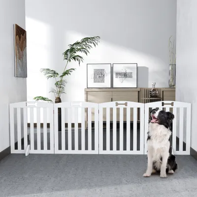 PawHut - Barrière-chien-pliable-motif-os-antidérapant-H.61cm-blanc PawHut - Barrière-chien-pliable-motif-os-antidérapant-H.61cm-blanc