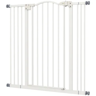 PawHut - Barrière Chien Sans Percer, Double Verrouillage, Auto H.94cm-blanc