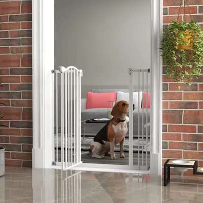 PawHut - Barrière Chien Sans Percer, Double Verrouillage, Auto H.94cm-blanc PawHut - Barrière Chien Sans Percer, Double Verrouillage, Auto H.94cm-blanc